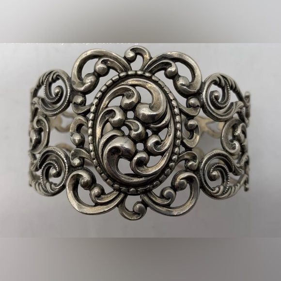 Sterling Silver Vintage Danecraft Filigree Art Nouveau Cuff Bracelet 6 inch - Picture 4 of 9